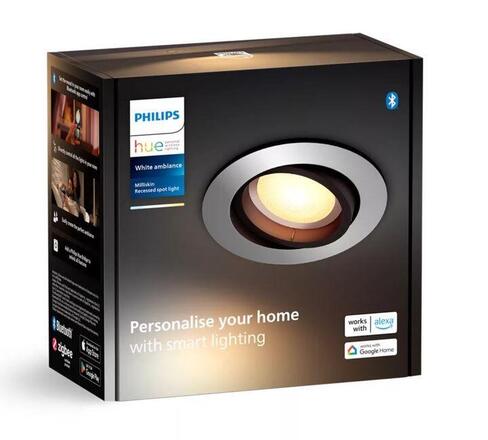 Philips Hue WA Milliskin zápustné LED svítidlo 1xGU10 4,2W 400lm 2200-6500K 9cm kulaté IP20, hliník