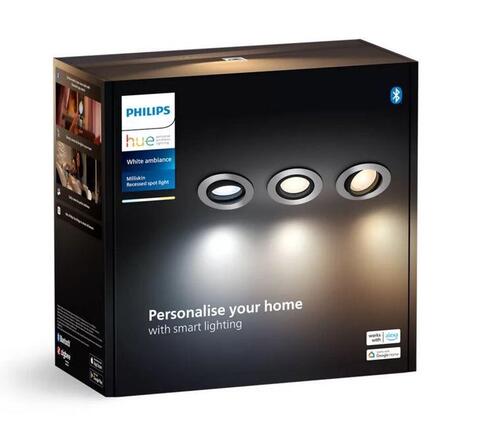 Philips Hue WA Milliskin zápustné LED svítidlo 3xGU10 4,2W 400lm 2200-6500K 9cm kulaté IP20, hliník