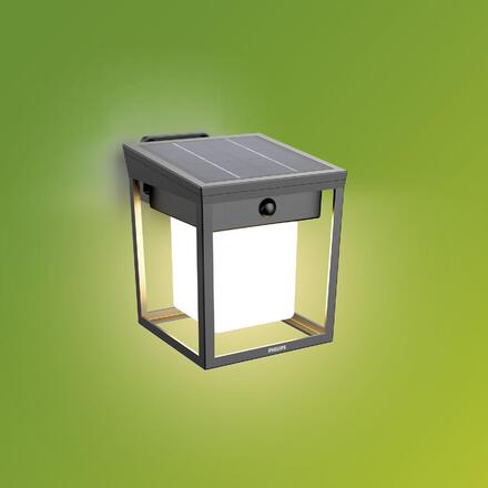 Philips Blaise UltraEfficient solární LED svítidlo se senzorem 1,5W 250/20lm 3000K IP44, hranaté, antracit