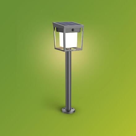 Philips Blaise UltraEfficient solární LED sloupek se senzorem 1,5W 250/20lm 3000K IP44, hranatý, antracit