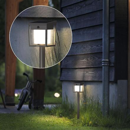 Philips Blaise UltraEfficient solární LED sloupek se senzorem 1,5W 250/20lm 3000K IP44, hranatý, antracit