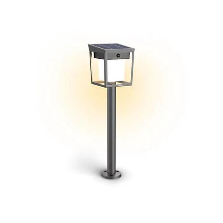 Philips Blaise UltraEfficient solární LED sloupek se senzorem 1,5W 250/20lm 3000K IP44, hranatý, antracit