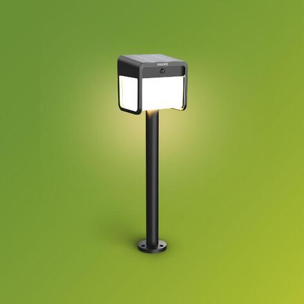 Philips Ezra UltraEfficient solární LED sloupek se senzorem 1,8W 250/25lm 3000K IP44, hranatý, černý