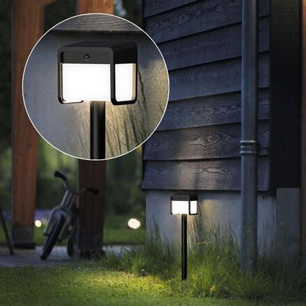 Philips Ezra UltraEfficient solární LED sloupek se senzorem 1,8W 250/25lm 3000K IP44, hranatý, černý