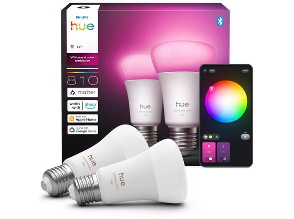 Philips Hue WCA 810 smart žárovka A60 E27, 6W, 810lm (2ks), 1000-20000K RGB