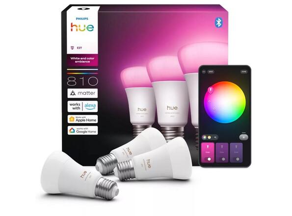 Philips Hue WCA 810 smart žárovka A60 E27,6W, 810lm (3ks), 1000-20000K RGB