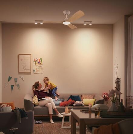 Philips Olas stropní ventilátor a svítidlo 28W+24W 3000/4300/6500K 106cm bílá a dřevo