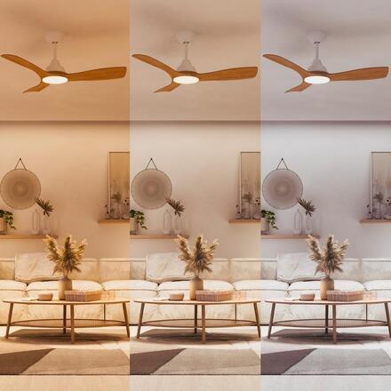 Philips Olas stropní ventilátor a svítidlo 28W+24W 3000/4300/6500K 106cm bílá a dřevo