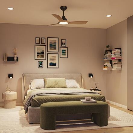 Philips Olas stropní ventilátor a svítidlo 28W+24W 3000/4300/6500K 106cm černá a dřevo