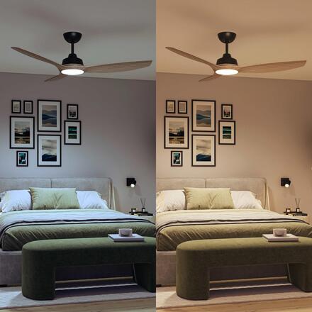 Philips Olas stropní ventilátor a svítidlo 32W+24W 3000/4300/6500K 132cm černá a dřevo