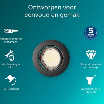 Philips Peridot Rec Kit Rd zapuštěné svítidlo kulaté 7W, AC 220-240, IP20, černá