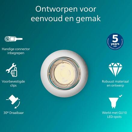 Philips Peridot Rec Kit Rd zapuštěné svítidlo kulaté 7W, AC 220-240, IP20, nikl