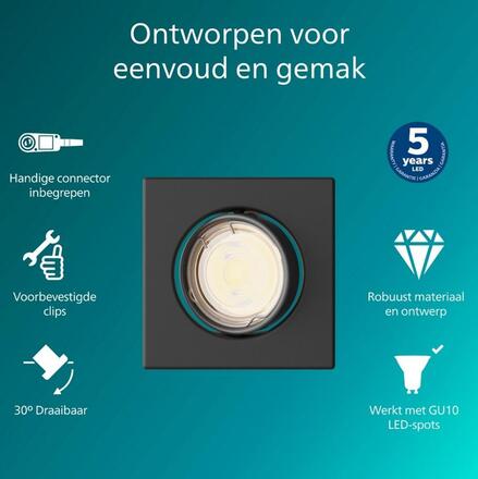 Philips Peridot Rec Kit Sq zapuštěné svítidlo hranaté 7W, AC 220-240, IP20, černá