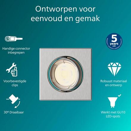 Philips Peridot Rec Kit Sq zapuštěné svítidlo hranaté 7W, AC 220-240, IP20, nikl