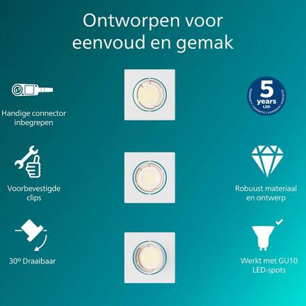 Philips Peridot Rec Kit Sq zapuštěné svítidlo hranaté 7W, AC 220-240, IP20, (3 ks), bílá