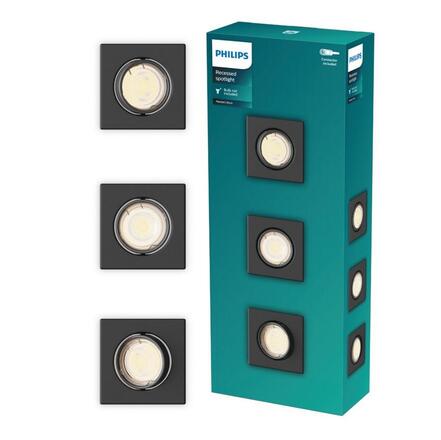 Philips Peridot Rec Kit Sq zapuštěné svítidlo hranaté 7W, AC 220-240, IP20, (3 ks), černá