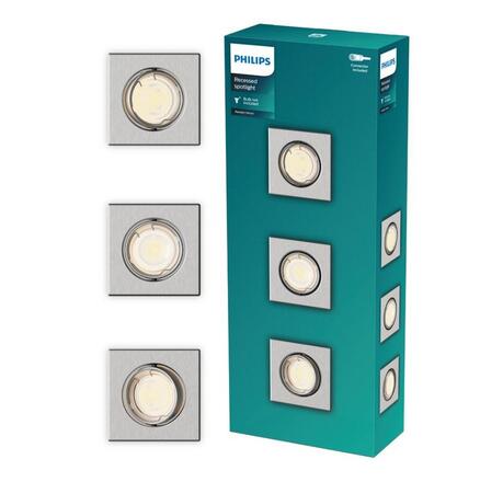 Philips Peridot Rec Kit Sq zapuštěné svítidlo hranaté 7W, AC 220-240, IP20, (3 ks), nikl