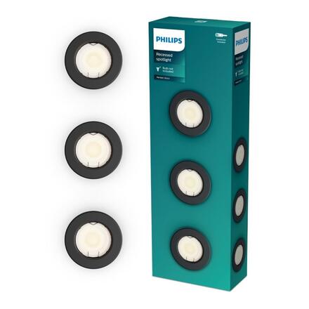 Philips Peridot Rec Kit Rd zapuštěné svítidlo kulaté 7W, AC 220-240, IP20, (3 ks), černá