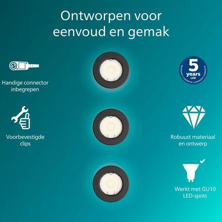 Philips Peridot Rec Kit Rd zapuštěné svítidlo kulaté 7W, AC 220-240, IP20, (3 ks), černá