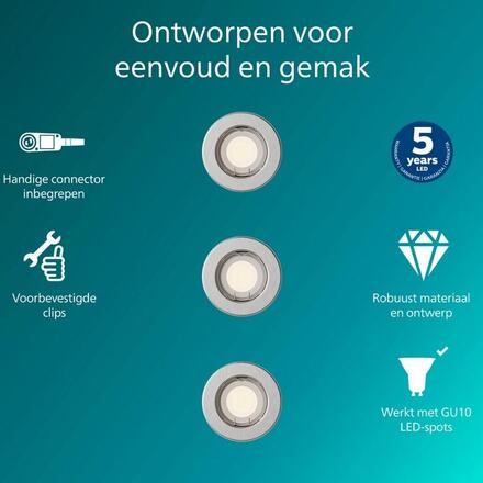 Philips Peridot Rec Kit Rd zapuštěné svítidlo kulaté 7W, AC 220-240, IP20, (3 ks), nikl