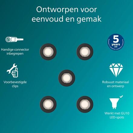 Philips Peridot Rec Kit Rd zapuštěné svítidlo kulaté 7W, AC 220-240, IP20, (5 ks), černá