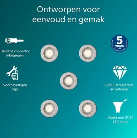 Philips Peridot Rec Kit Rd zapuštěné svítidlo kulaté 7W, AC 220-240, IP20, (5 ks), nikl