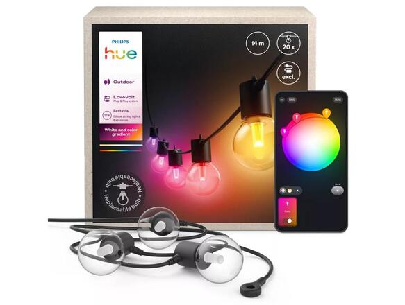 Philips Hue Festavia Globe prodloužení - venkovní řetěz, 14m, 20 žárovek, černý 1000-20000K RGB