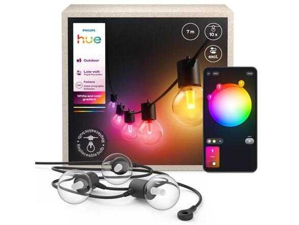 Philips Hue Festavia Globe prodloužení - venkovní řetěz, 7m, 10 žárovek, černý 1000-20000K RGB