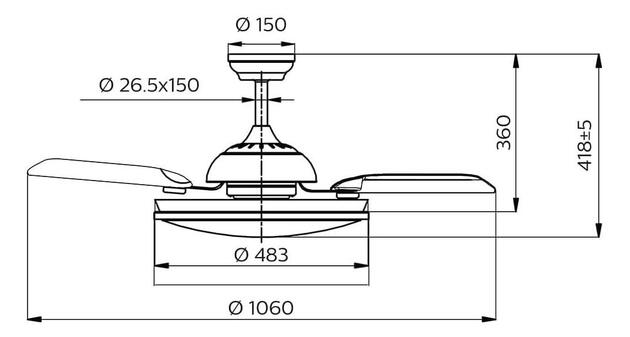 Philips Tynl zatahovací ventilátor a svítidlo 32W+35W bílý CCT dálkové ovládání