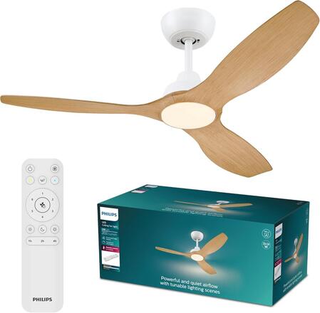Philips Olas stropní ventilátor a svítidlo 35W+24W 3000/4300/6500K 132cm bílá a dřevo