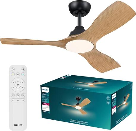 Philips Olas stropní ventilátor a svítidlo 30W+24W 3000/4300/6500K 106cm černá a dřevo
