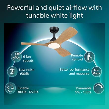 Philips Olas stropní ventilátor a svítidlo 30W+24W 3000/4300/6500K 106cm černá a dřevo