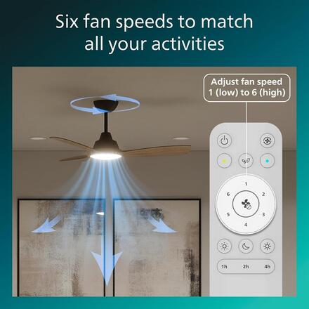 Philips Olas stropní ventilátor a svítidlo 30W+24W 3000/4300/6500K 106cm černá a dřevo