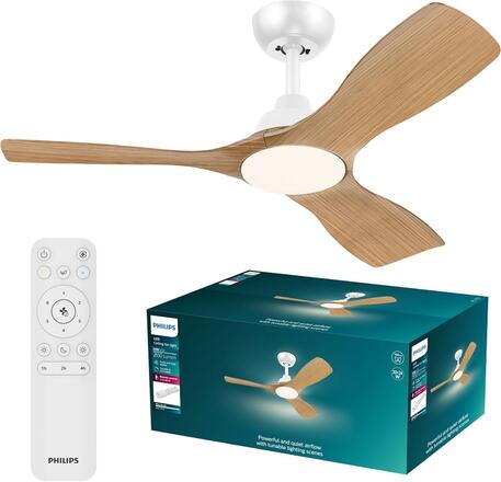 Philips Olas stropní ventilátor a svítidlo 30W+24W 3000/4300/6500K 106cm bílá a dřevo