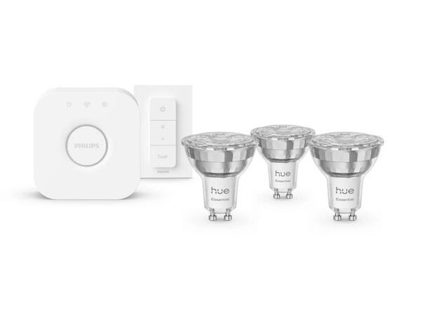Philips Hue Essential WCA 345 žárovka 4,7W, 345lm, GU10 (3 ks) 2200-6500K RGB startovací sada + bridge + ovladač