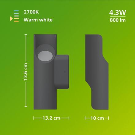 Philips Fira nástěnné venkovní svítidlo 4,3W 2700K antracit