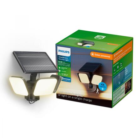 Philips Zyren solární bezpečnostní nástěnné svítidlo 3000K černé pohybový senzor