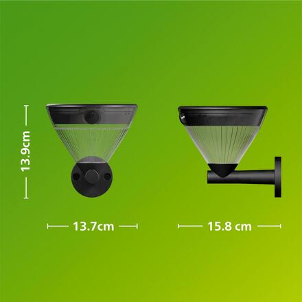 Philips Kyna solární nástěnná zahradní lampa 3,8W 2700K černá se senzorem