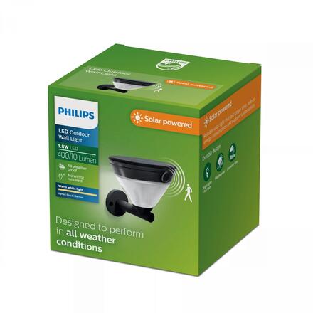 Philips Kyna solární nástěnná zahradní lampa 3,8W 2700K černá se senzorem
