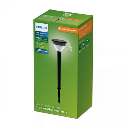 Philips Kyna solární stojanová zahradní lampa 3,8W 2700K černá se senzorem