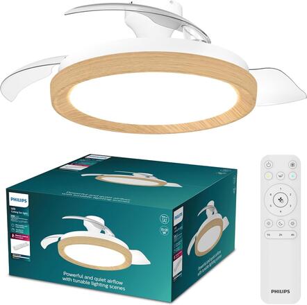 Philips Bliss DC stropní ventilátor a svítidlo 28W+35W dřevo