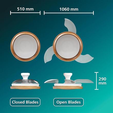 Philips Bliss DC stropní ventilátor a svítidlo 28W+35W dřevo