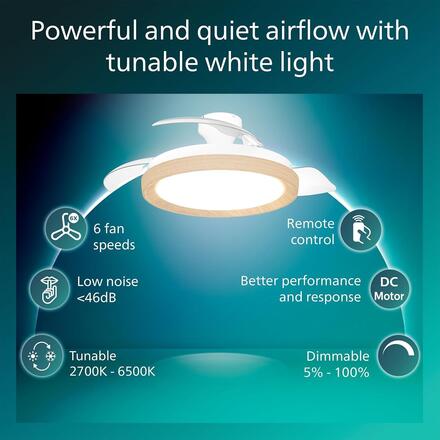 Philips Bliss DC stropní ventilátor a svítidlo 28W+35W dřevo