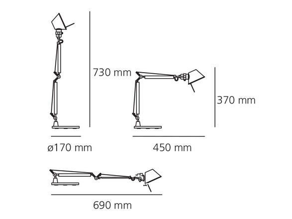 Artemide stolní/nástěnná/stojací LED lampa Tolomeo Micro 7 W 2700K stmívatelná hliník bez podstavce