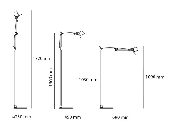 Artemide stolní/nástěnná/stojací LED lampa Tolomeo Micro 7 W 2700K stmívatelná hliník bez podstavce