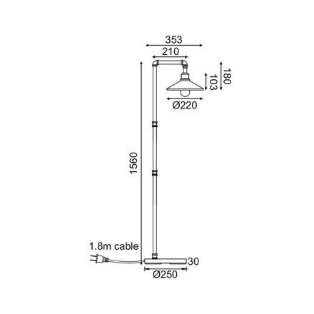 ACA Lighting stojací lampa LIGHTING 1XE27 černá+zlatá kovová 35X25XH156CM PIPE AR4171F156BG