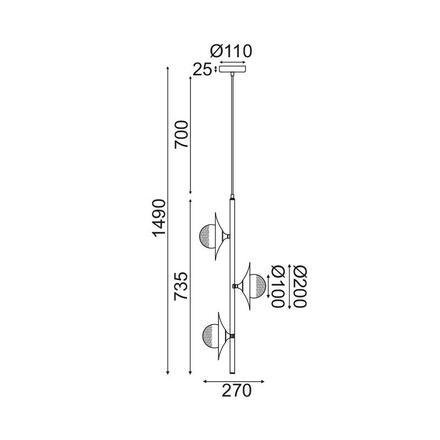 ACA Lighting závěsné svítidlo 3XG9 měď/černý kov + sklo 27X27XH149CM HYDRA HL4303P27BC