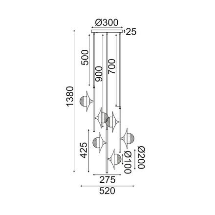 ACA Lighting závěsné svítidlo 6XG9 měď/černý kov + sklo 52X52XH138CM HYDRA HL4306P53BC