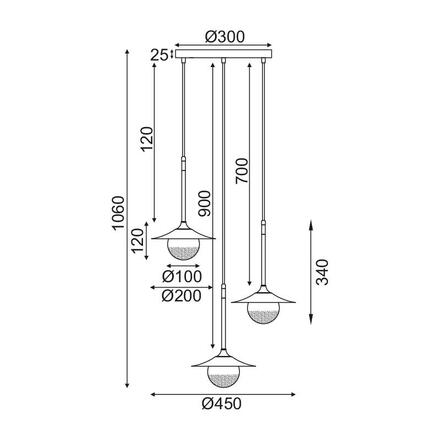 ACA Lighting závěsné svítidlo 3XG9 mosaz/černý kov + sklo D45XH106CM LAYLA HL4313P35BB