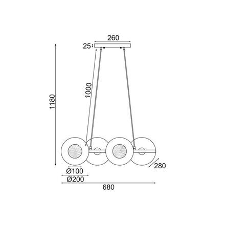 ACA Lighting závěsné svítidlo 4XG9 mosaz/černý kov + sklo 68X27XH118CM LAYLA HL4324P68BB